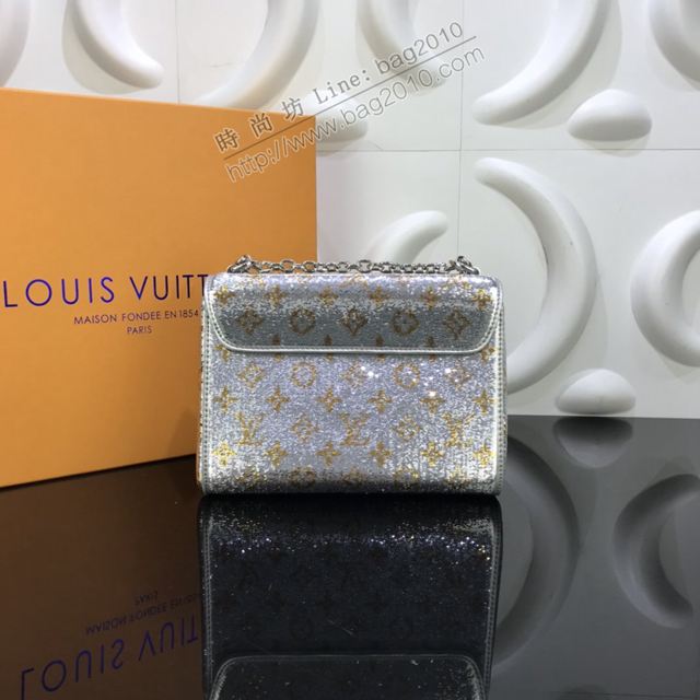 LV包 lv新款女包 M50280 金銀亮片 Monogram圖案TWIST手袋 lv鏈條單肩斜挎包  ydh3381